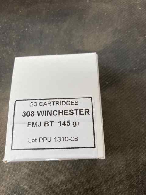 308 Winchester Prvi/PPU 145gr FMJ BT 200 rounds. 